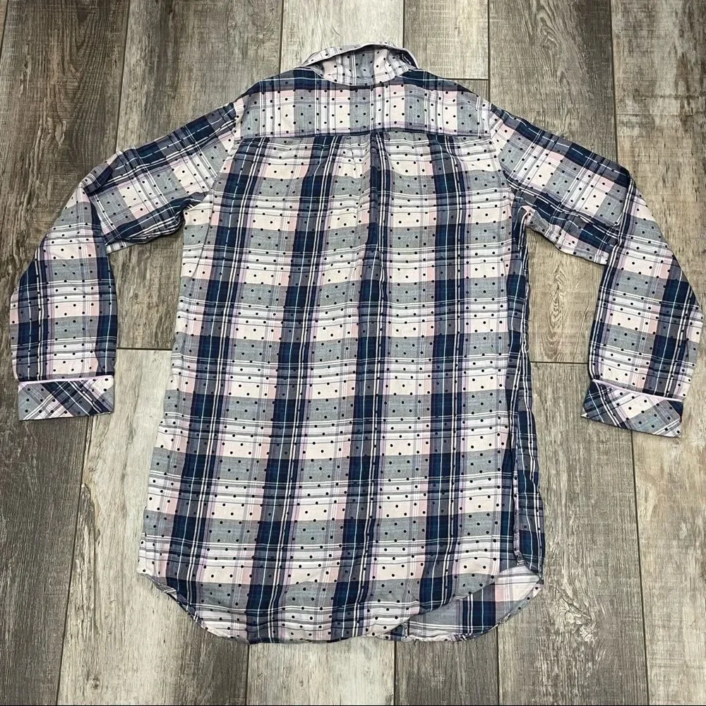 Victoria’s Secret Plaid Button Up Pajama Shirt Pink Lavender Blue Black Size XS